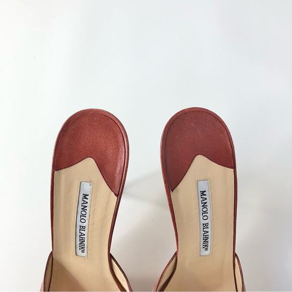 Manolo Blahnik Retro Vintage Brown Leather Grommet Slip On Mules Sandals 40 - Picture 4 of 9